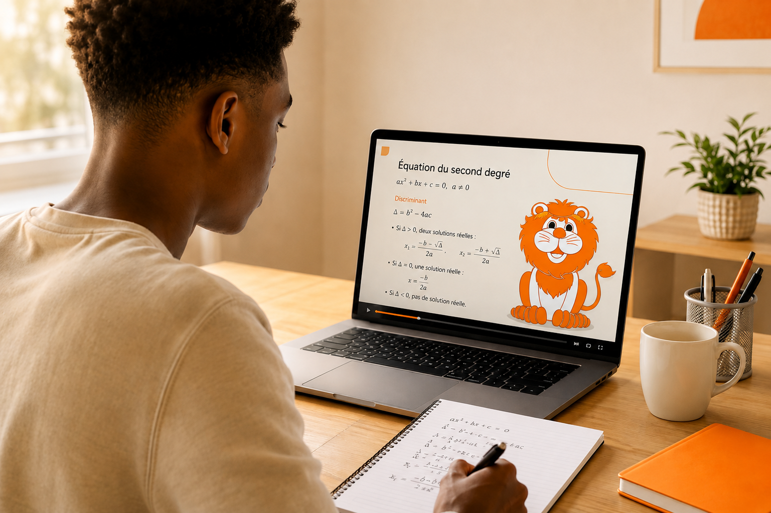 Élève qui apprend avec un casque et une tablette
